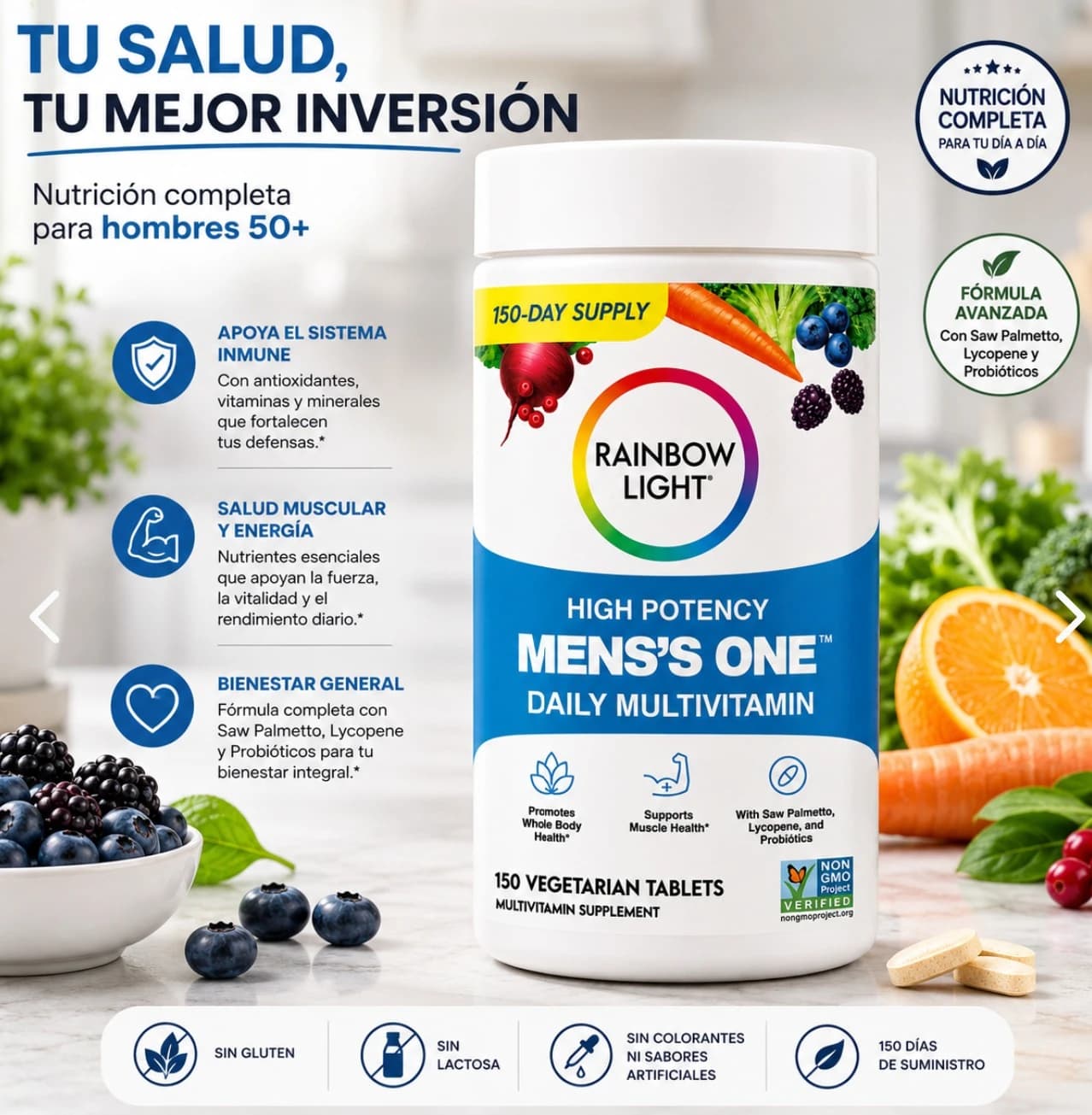 Información comercial de Rainbow Light Men's One 150 tabletas