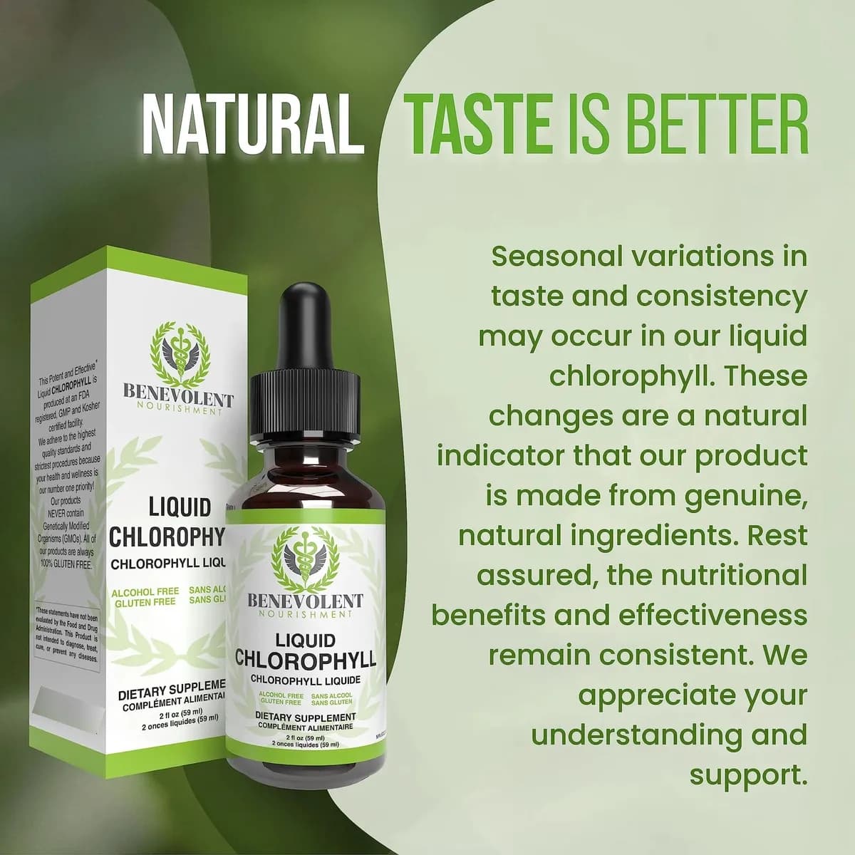 Benevolent Liquid Chlorophyll en su empaque