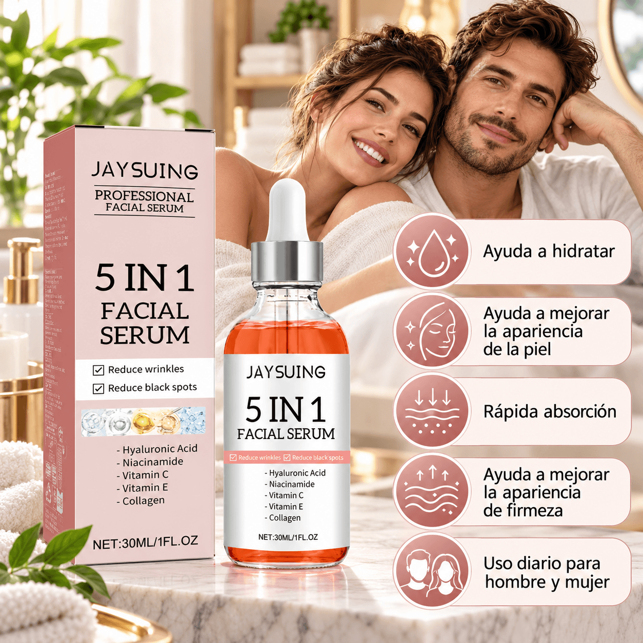 Jaysuing 5 In 1 Facial Serum en rutina de cuidado facial